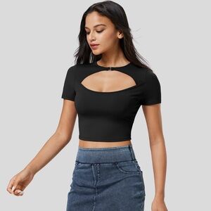 Halara Softlyzero™ Plush Crew Neck Cut Out Short Sleeve Cropped Sports Top